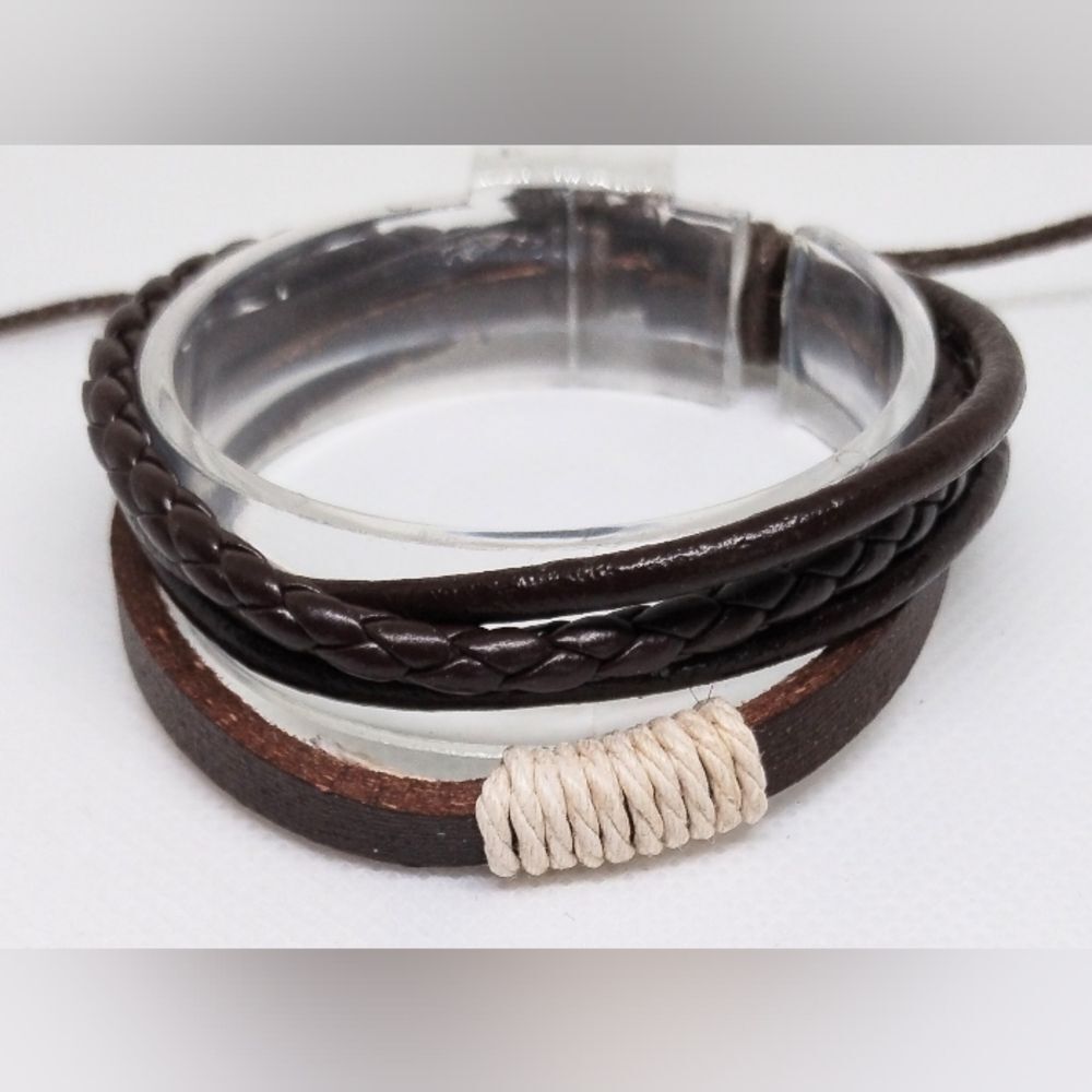 Men's leather bracelet braided layered black brown new e84